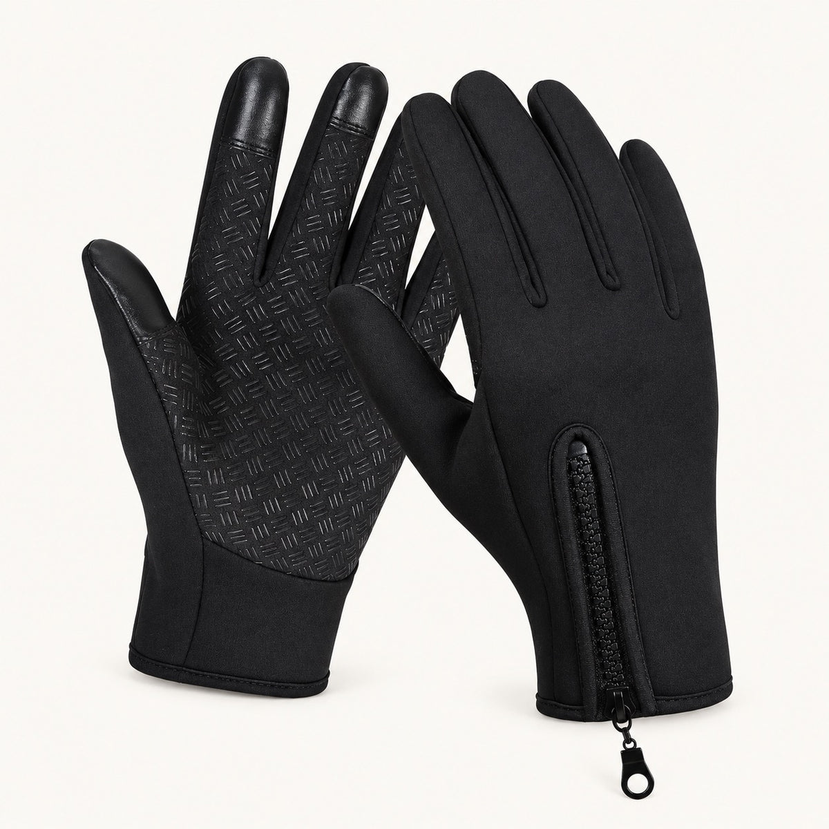 Gant antidérapant randonnée noir — paire complète, dos et paume