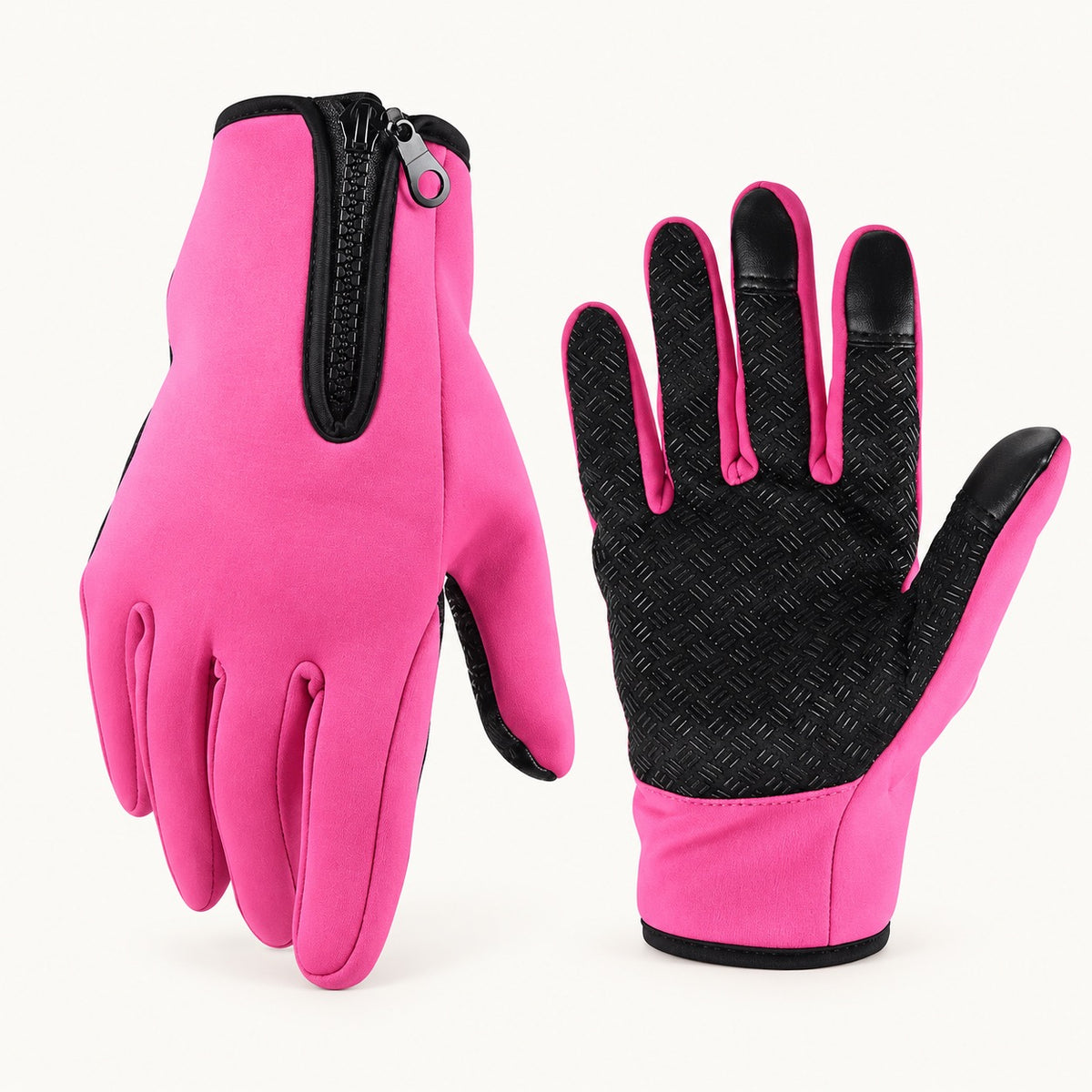 Gant antidérapant randonnée rose — paire complète, dos et paume