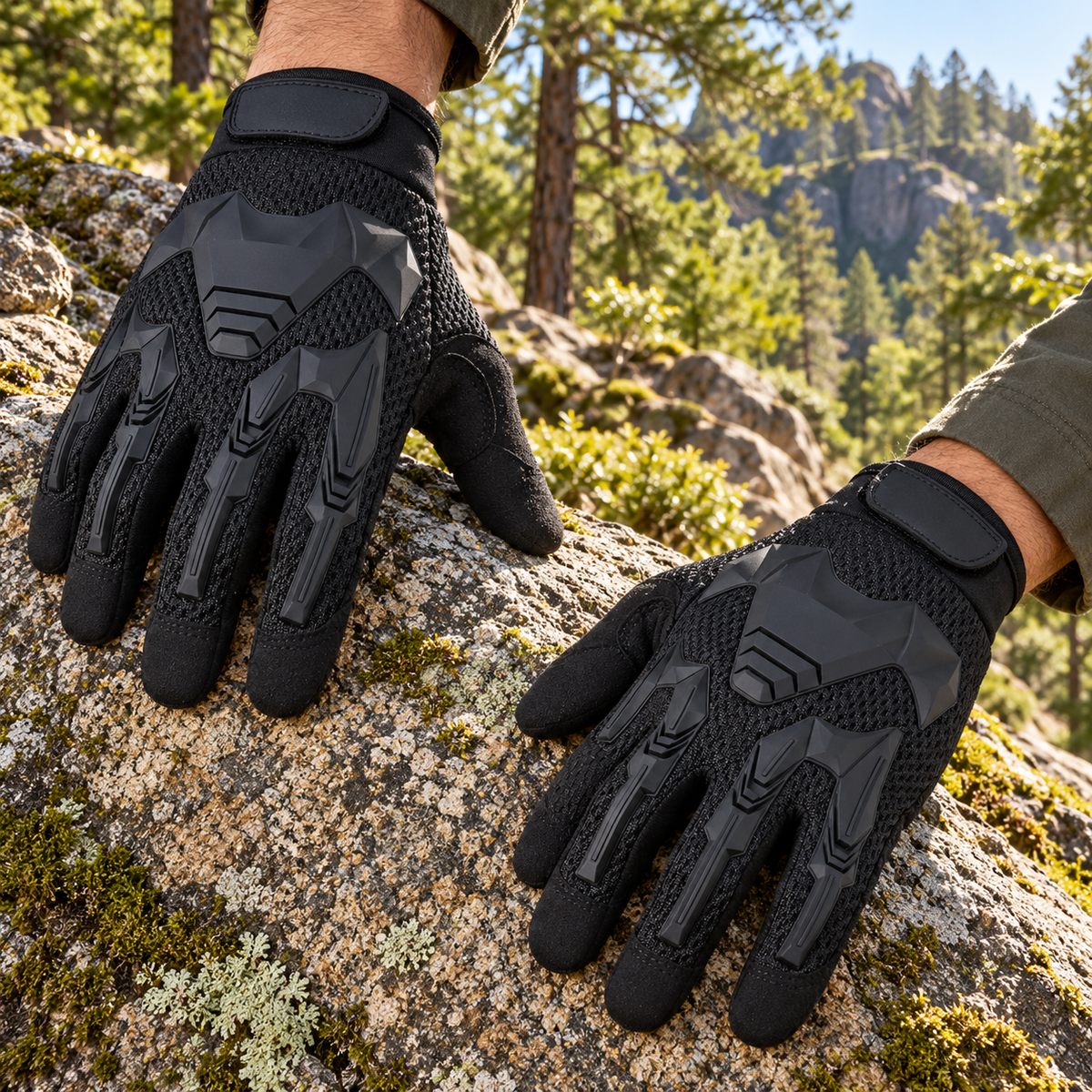 Gant pour escalade — portés près d’un rocher en forêt