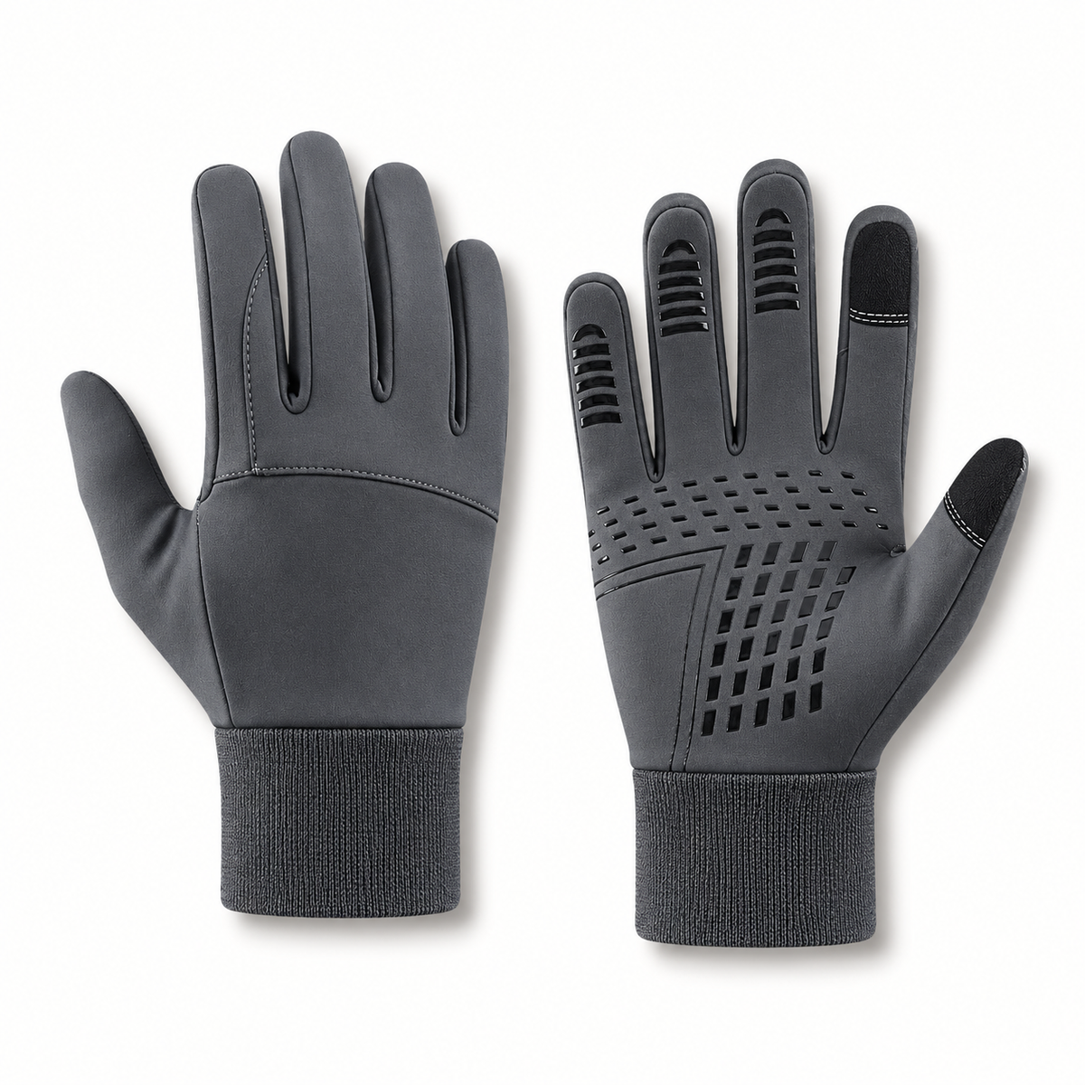 Gants trail imperméables gris — paire entière, dos et paume