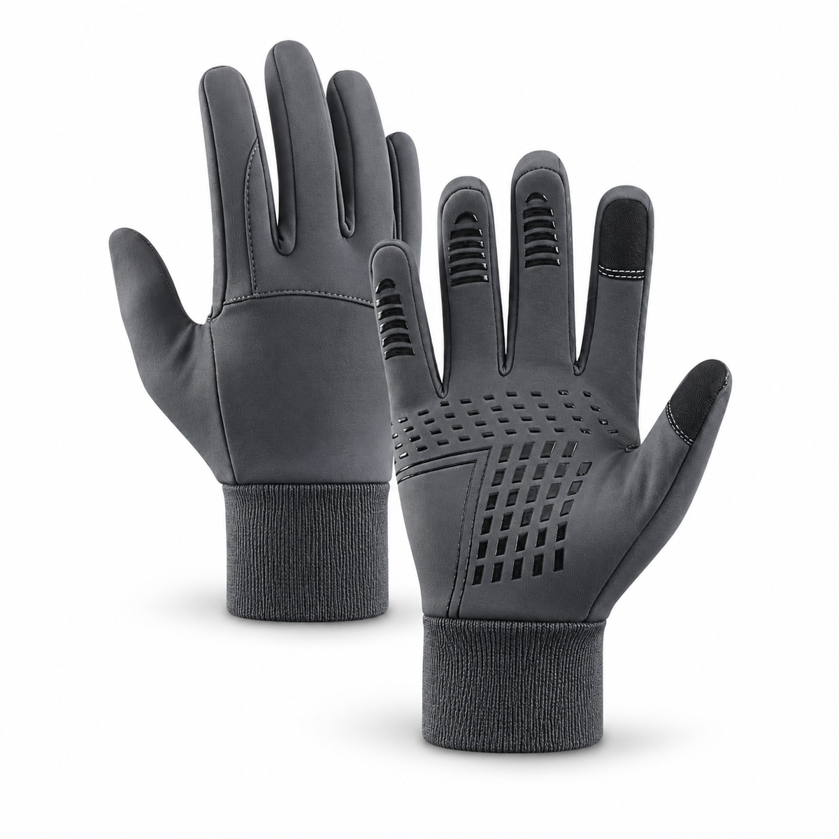 Gants trail imperméables gris — manchettes côtelées