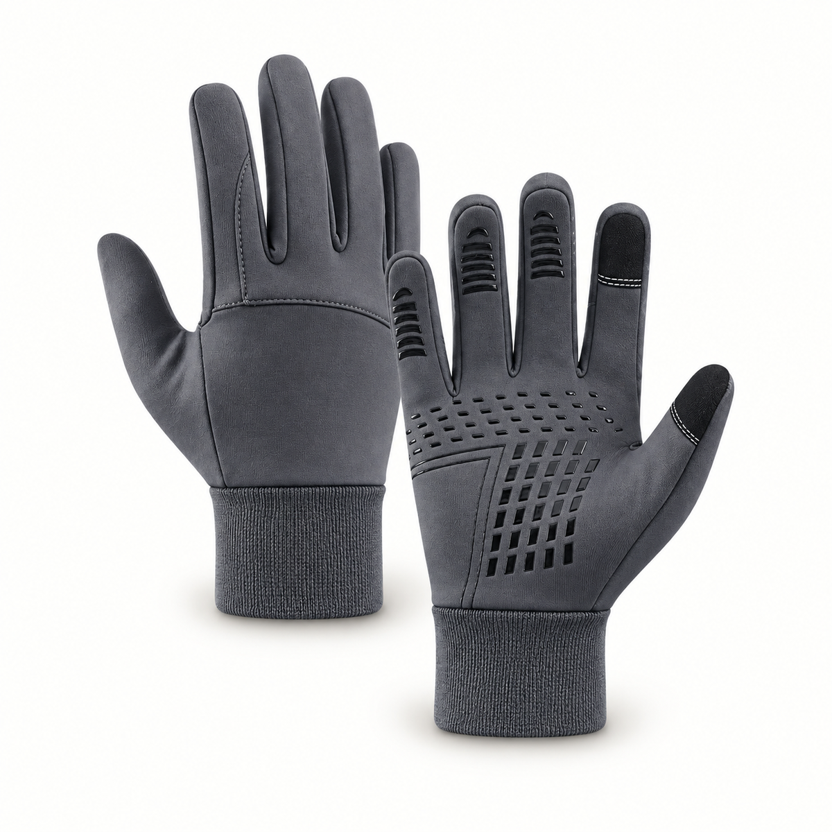 Gants trail imperméables gris — vue trois-quarts