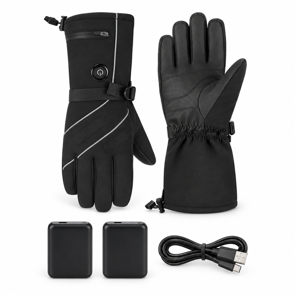 Gants de ski chauffants modèle A avec deux batteries