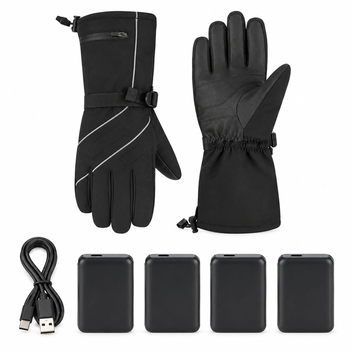Gants de ski chauffants modèle A avec quatre batteries haute capacité