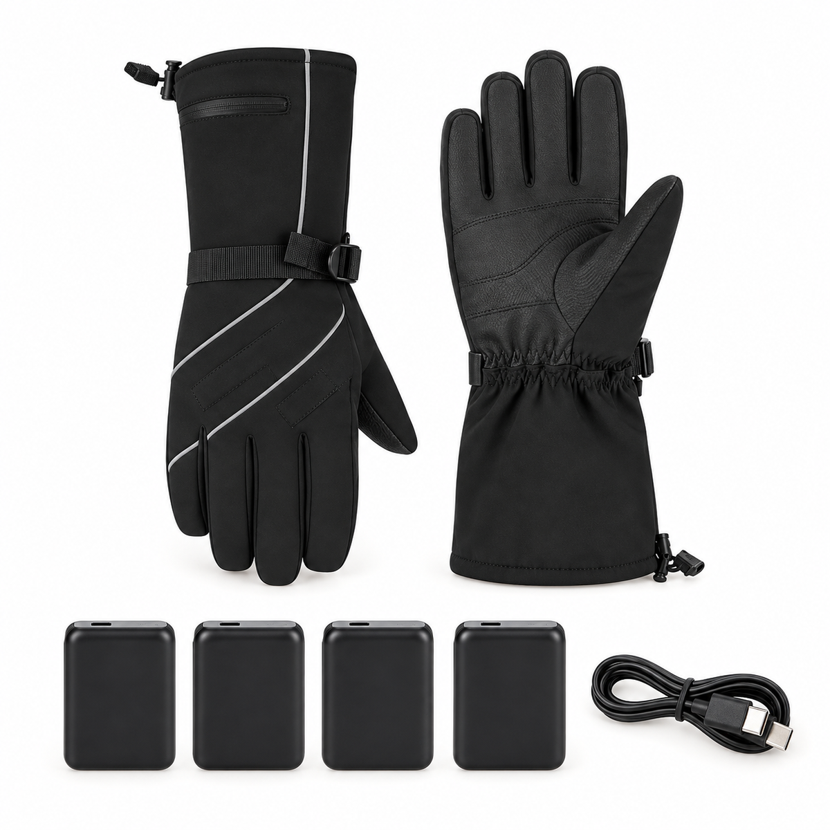 Gants de ski chauffants modèle A avec quatre batteries