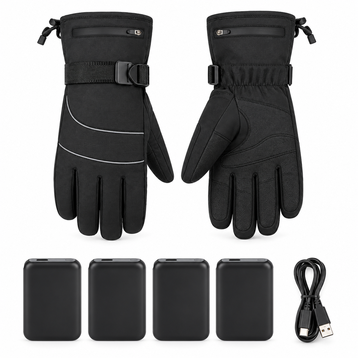Gants de ski chauffants modèle B avec quatre batteries haute capacité