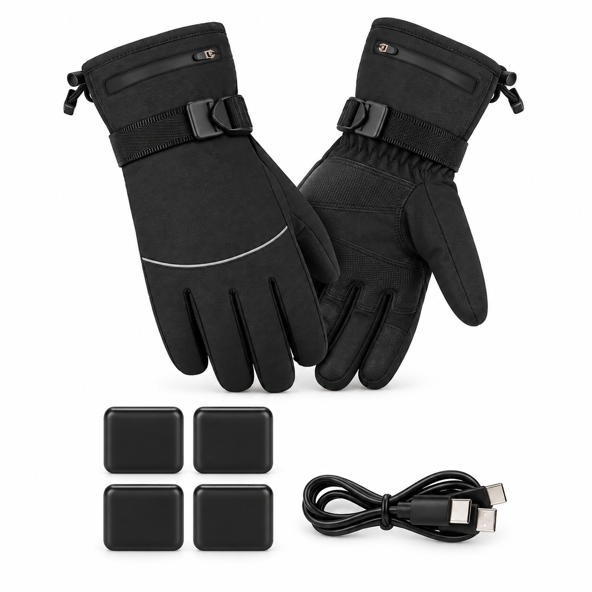 Gants de ski chauffants modèle B croisés avec quatre batteries