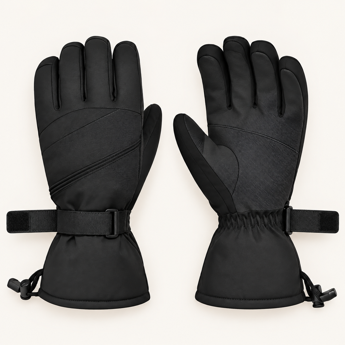 Gants de ski randonnée respirants noirs – sangles de poignet ouvertes