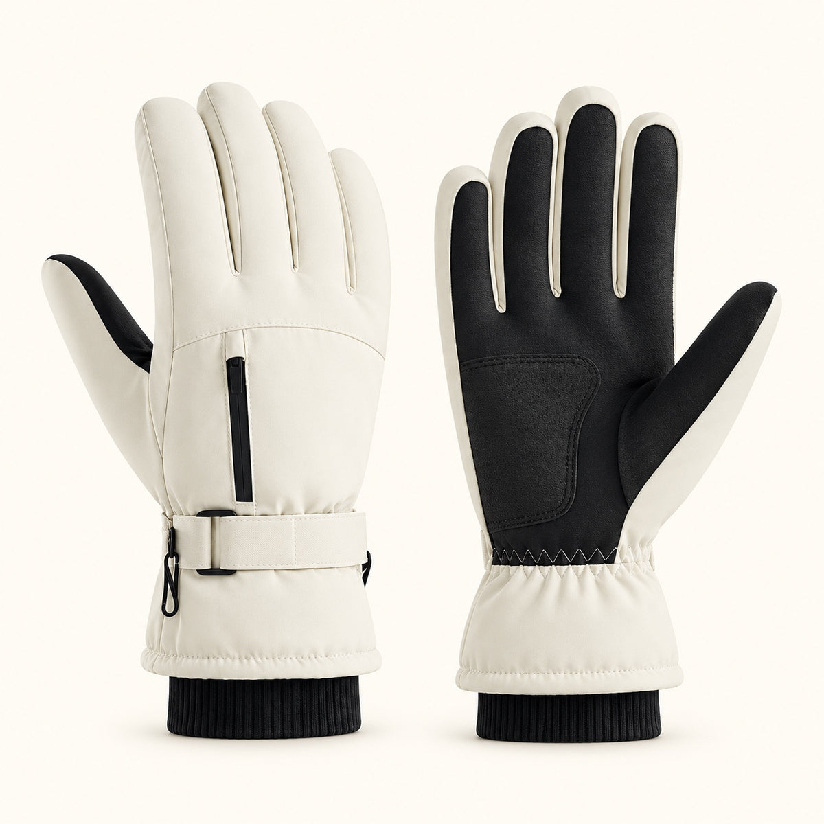 Gants femme grand froid — paire blanche avec poche
