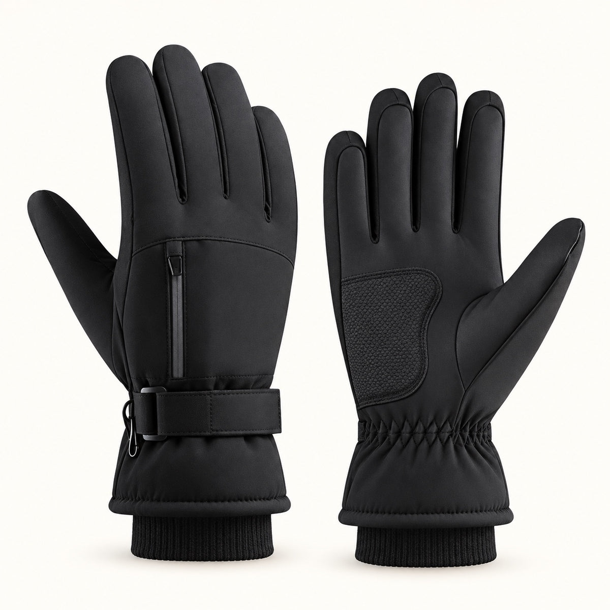 Gants femme grand froid — paire noire avec poche