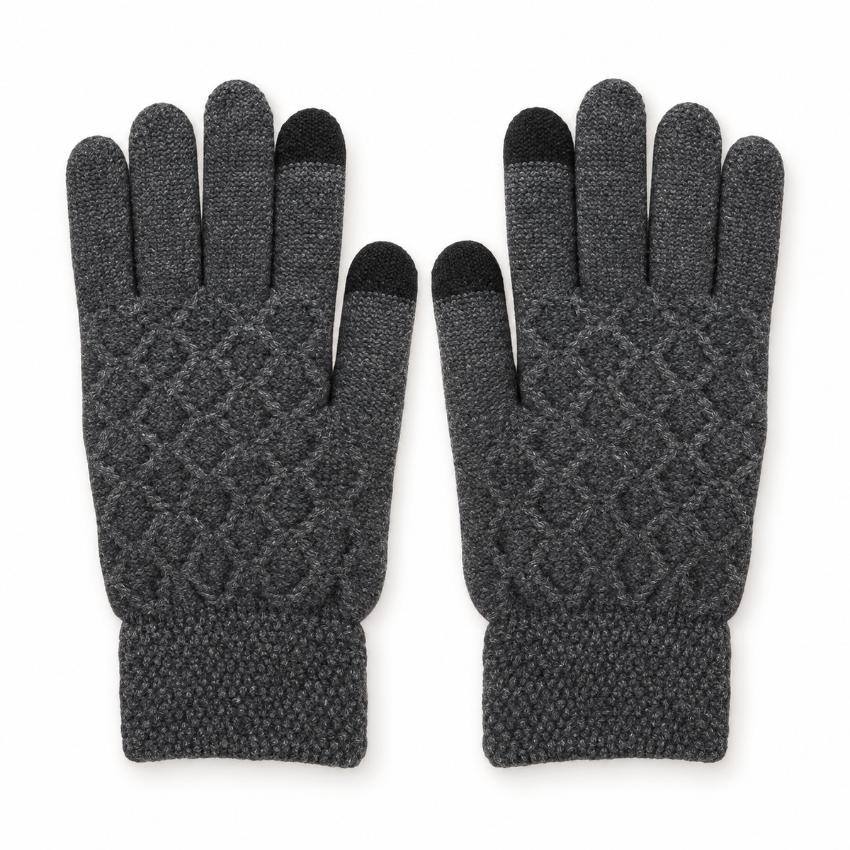 Gants laine randonnée gris losange – embouts tactiles