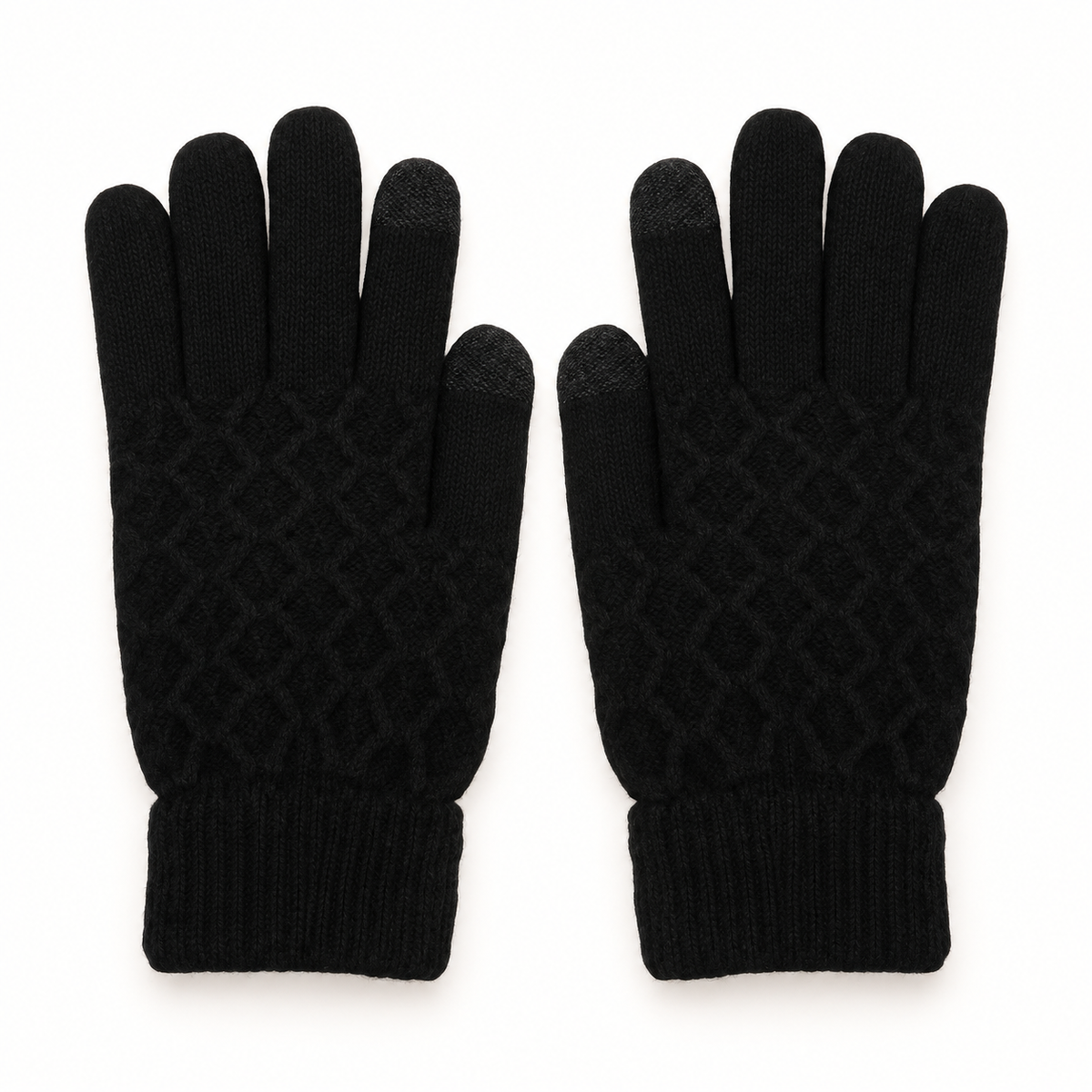 Gants laine randonnée losange noir – paire complète