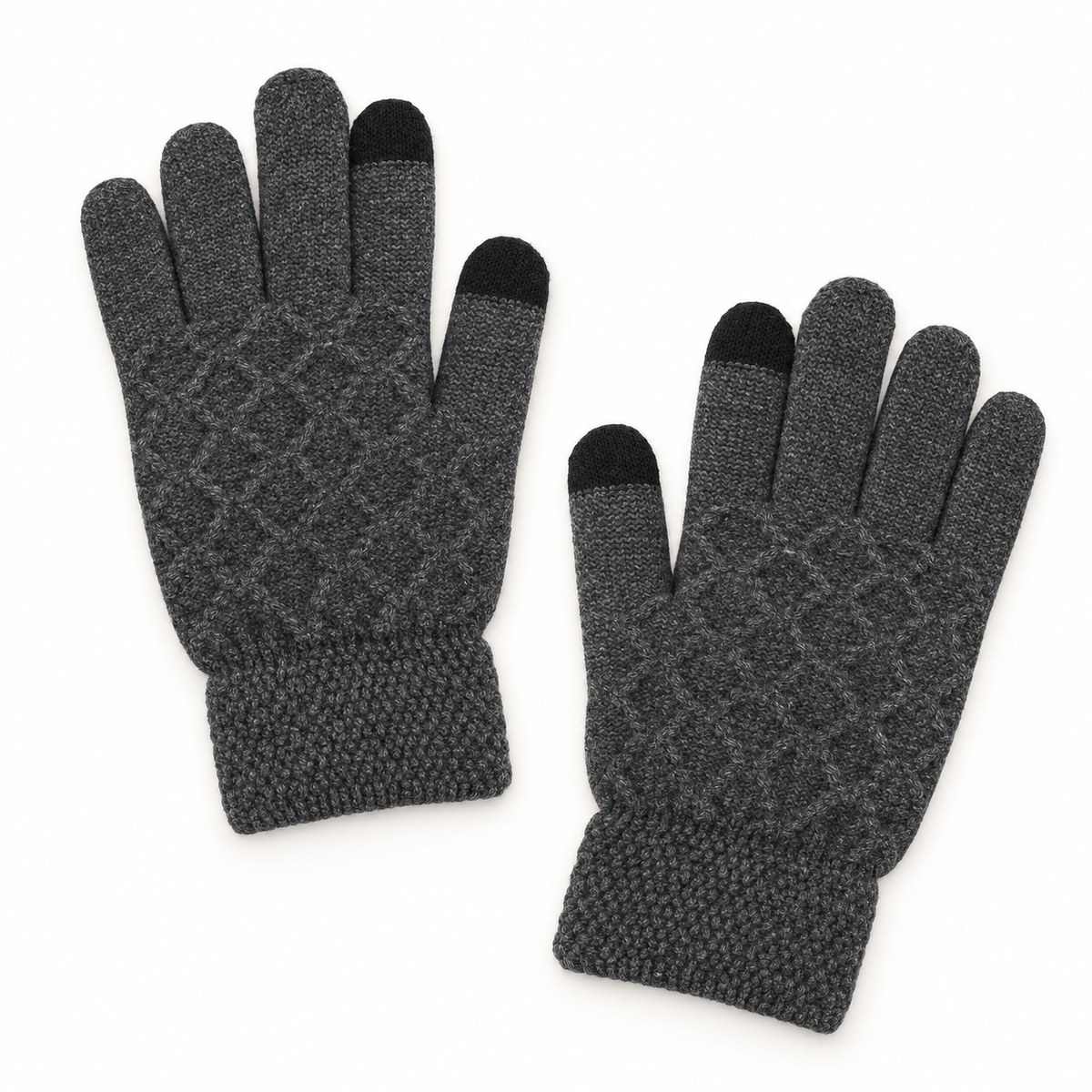 Gants laine randonnée gris losange – poignets longs