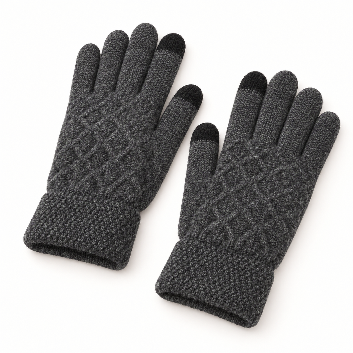 Gants laine randonnée gris losange – vue trois-quarts