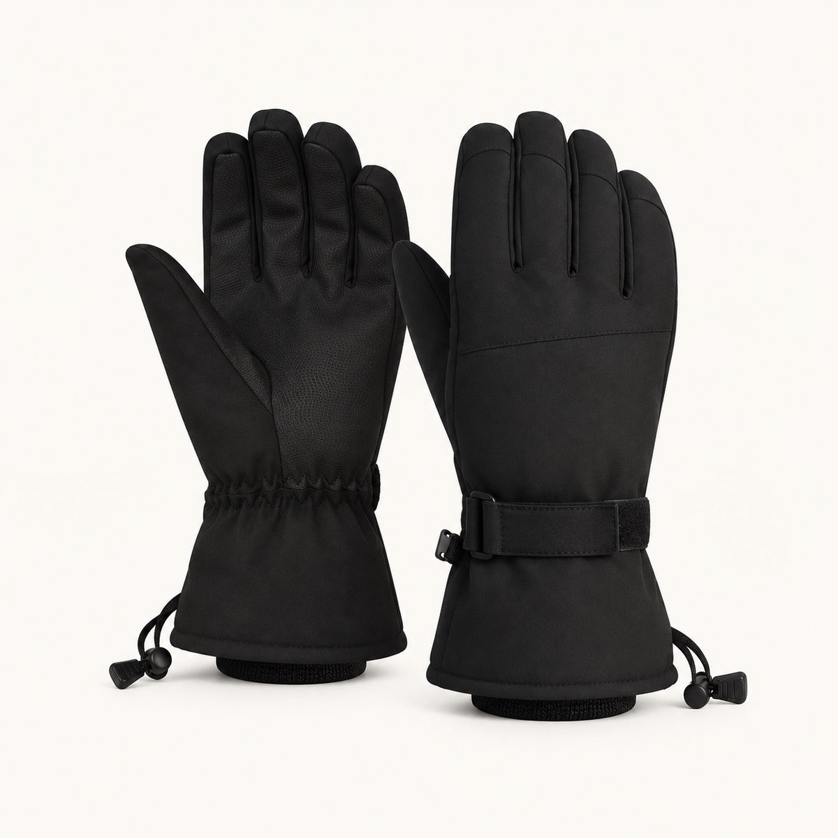 Gants randonnée hiver homme noirs — cordons aux manchettes