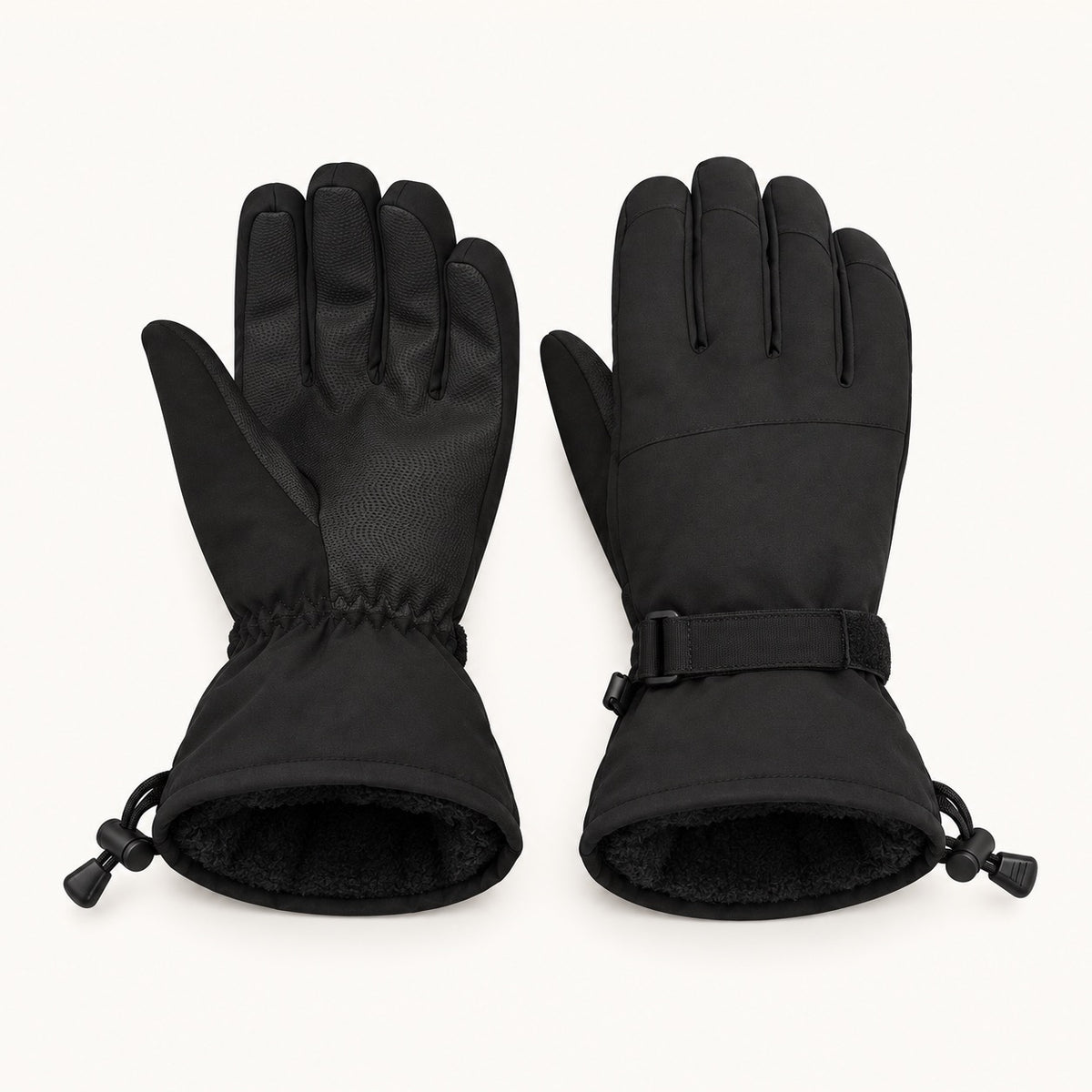 Gants randonnée hiver homme noirs — doublure polaire visible