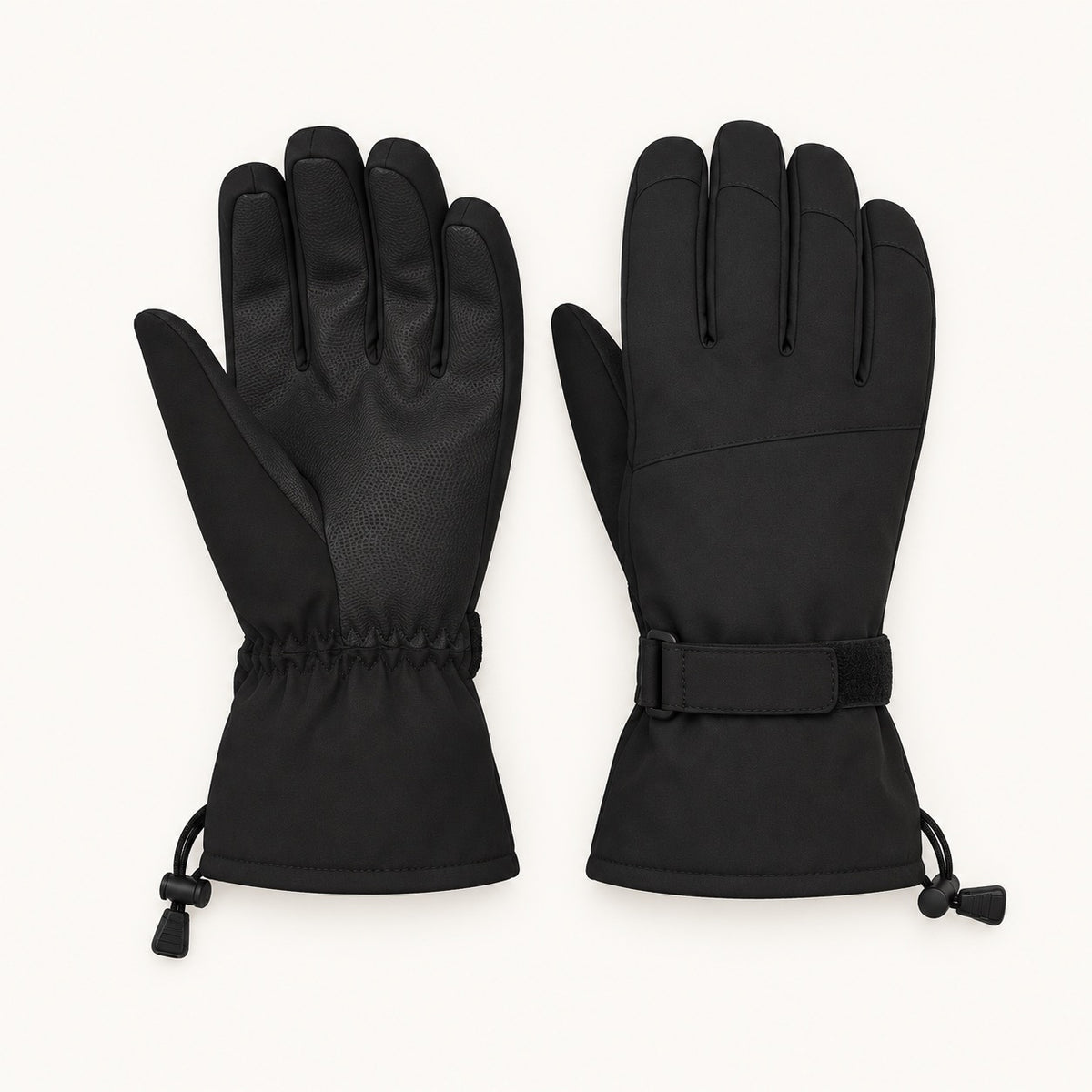 Gants randonnée hiver homme noirs — sangles aux poignets