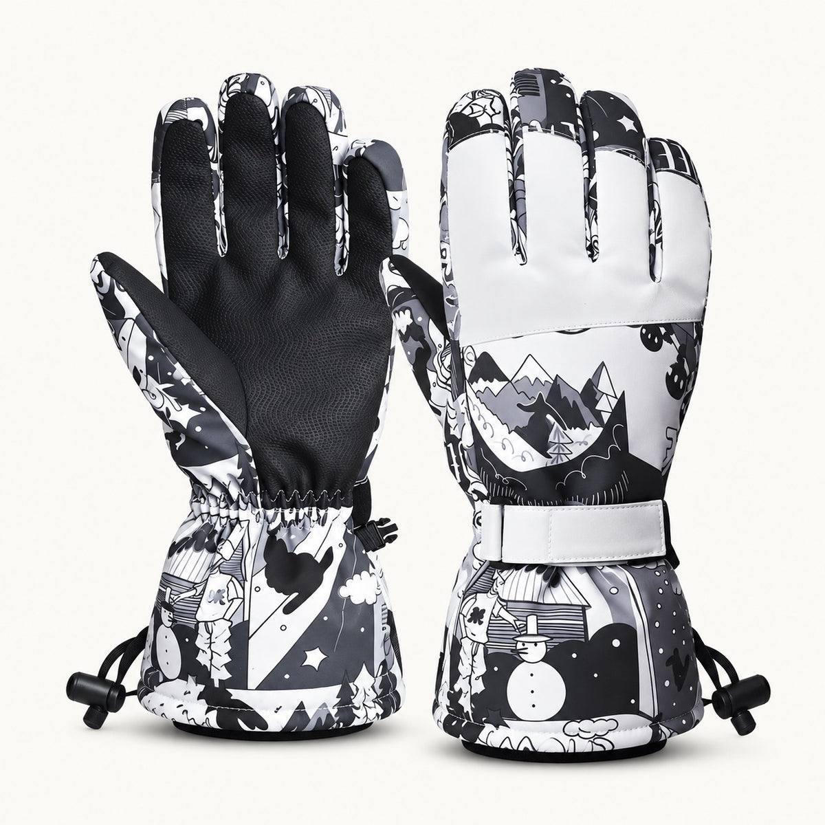 Gants randonnée hiver homme noir et blanc — paire complète