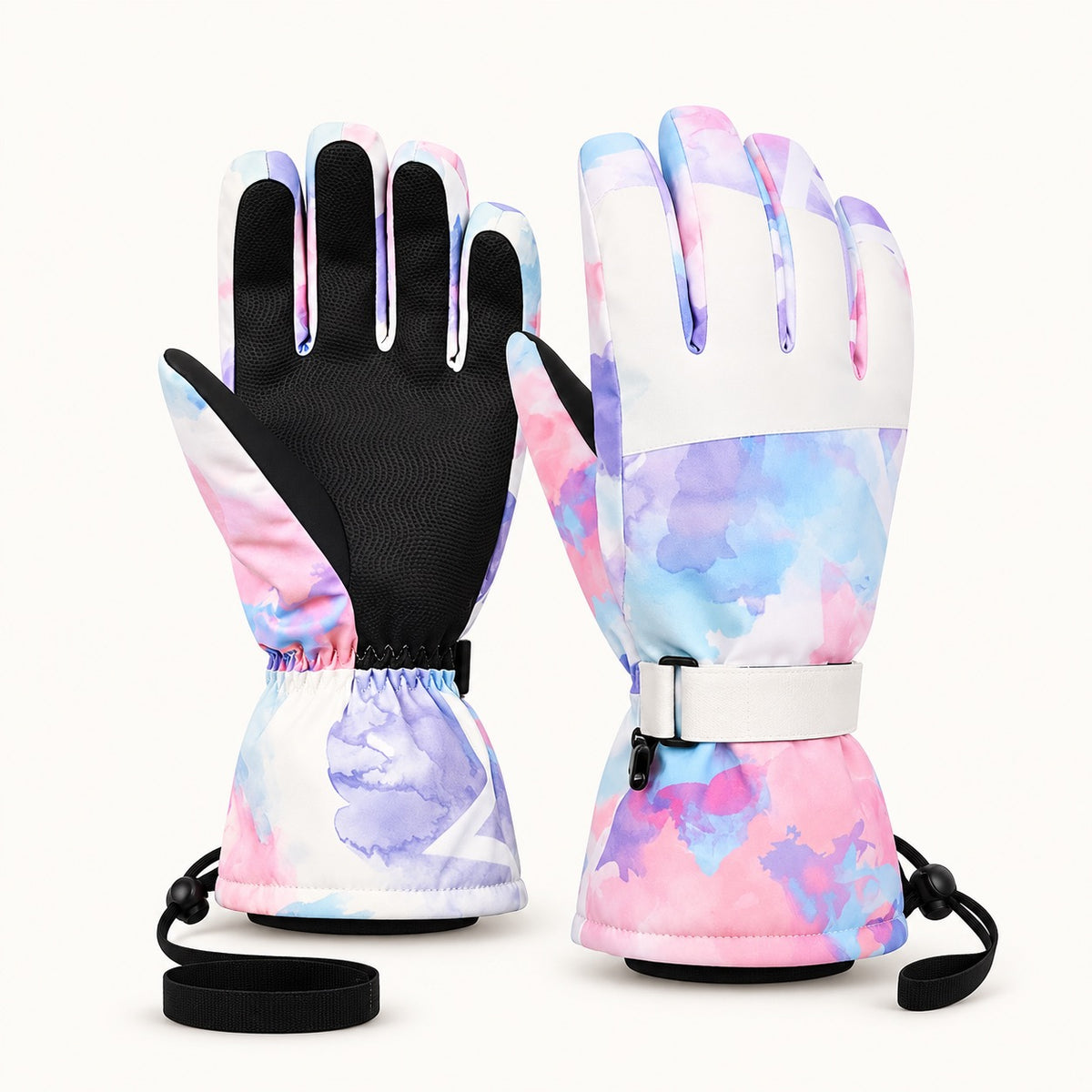 Gants randonnée hiver homme rose pastel et bleu ciel — paire complète