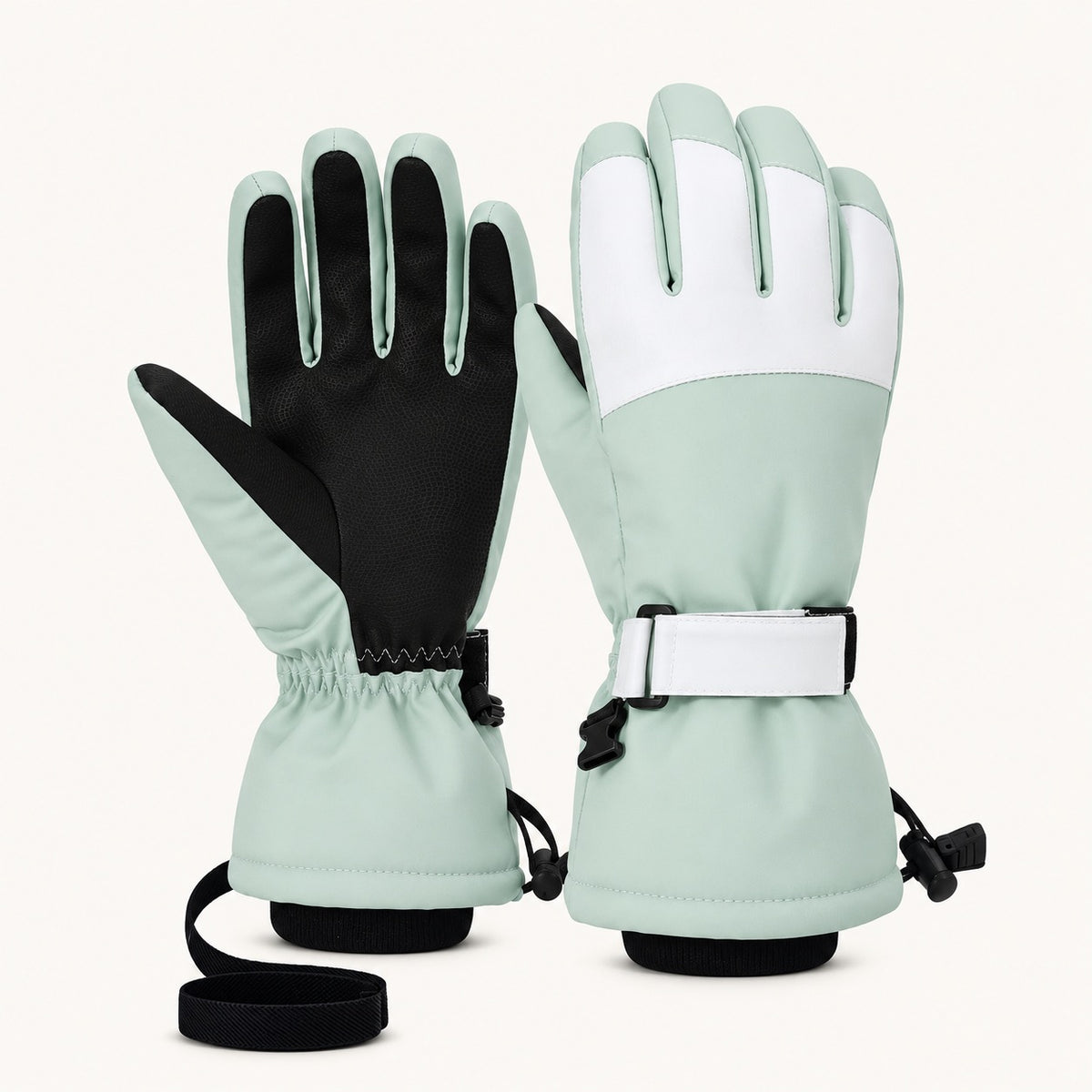Gants randonnée hiver homme vert pâle et noir — paire complète