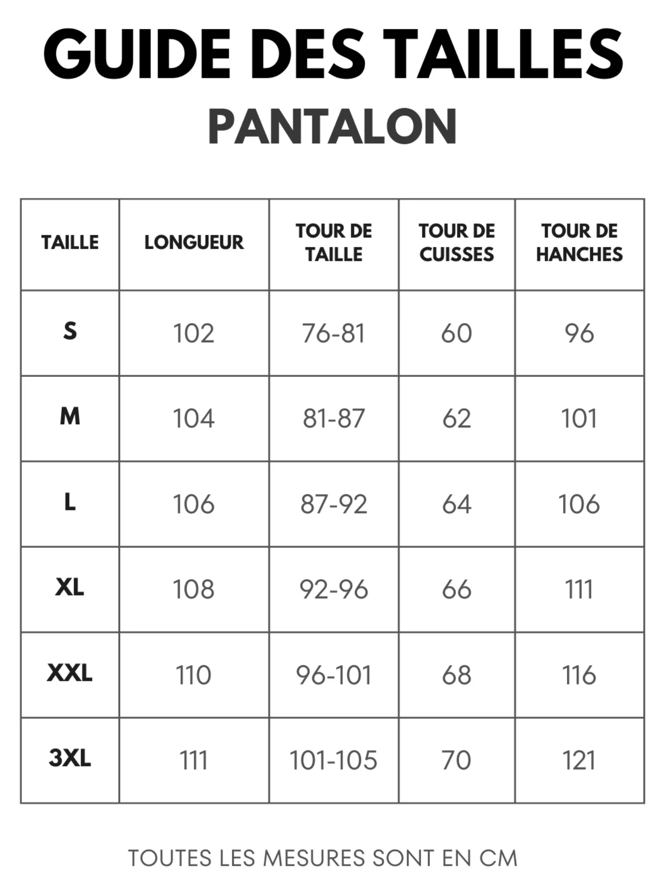 Guide des tailles