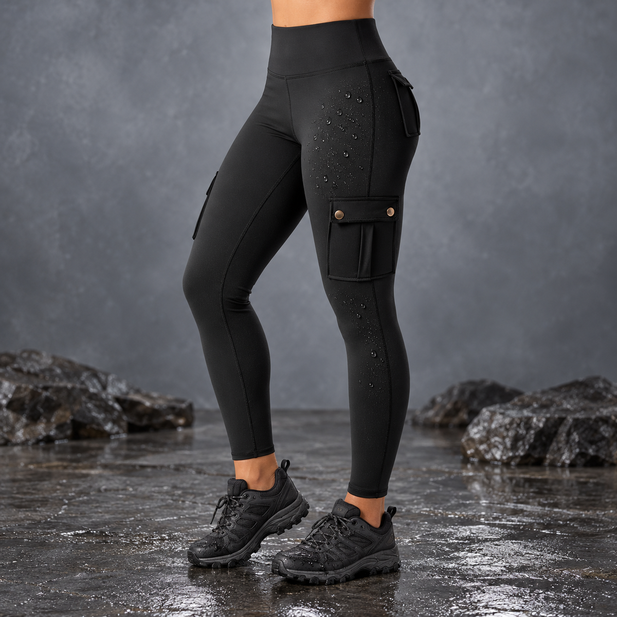 Legging cargo noir – gouttes en surface