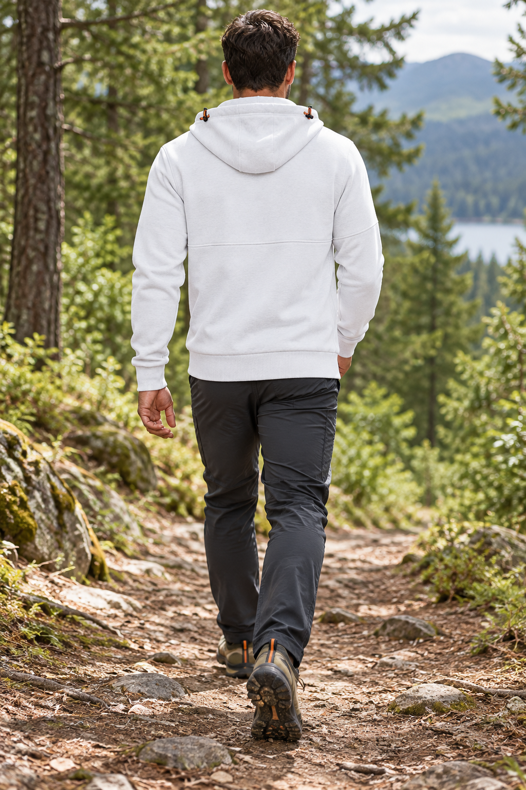 Veste randonnée 100 % coton blanche – vue portée de dos