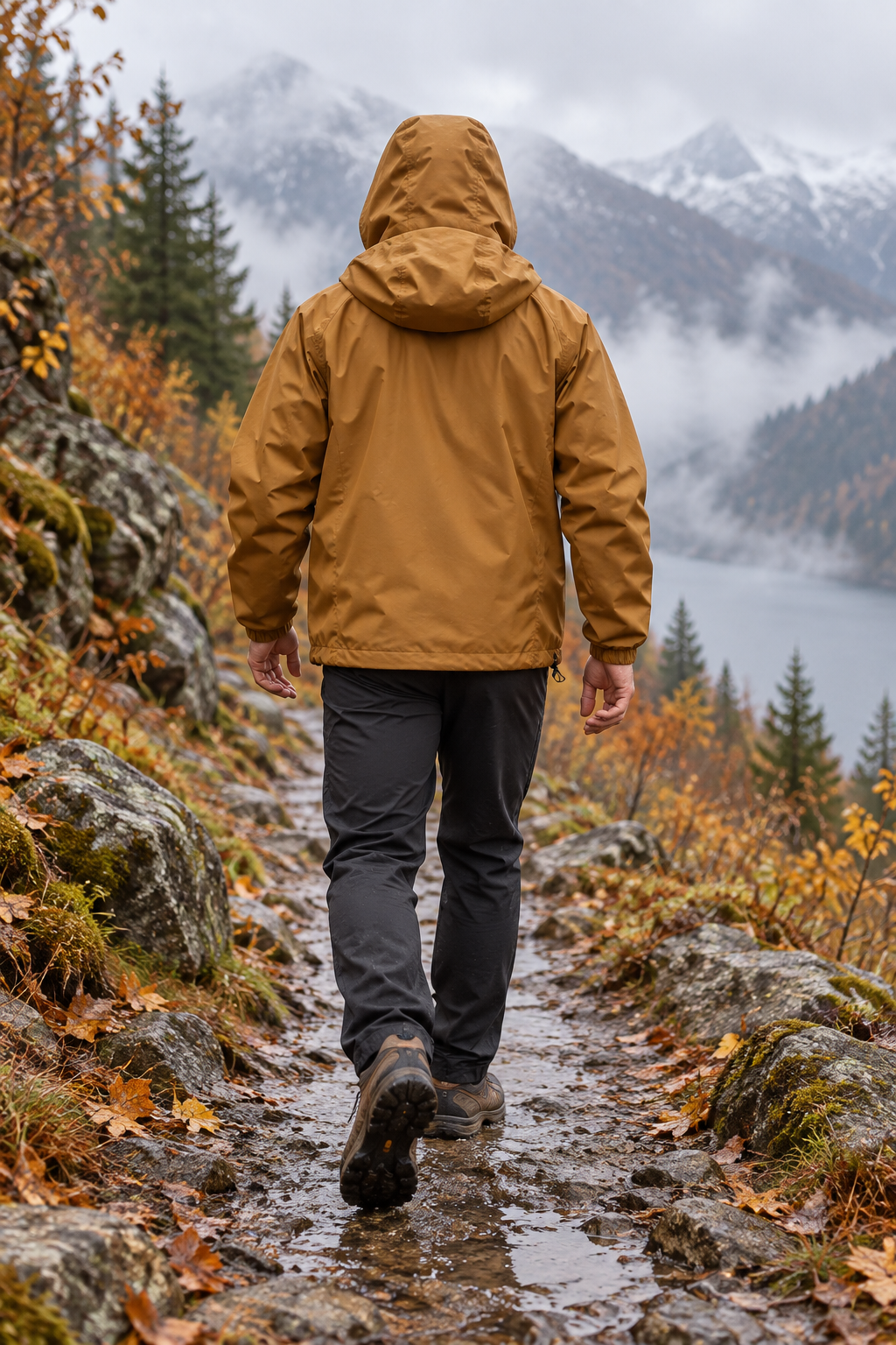Veste imperméable randonnée homme marron – vue portée de dos