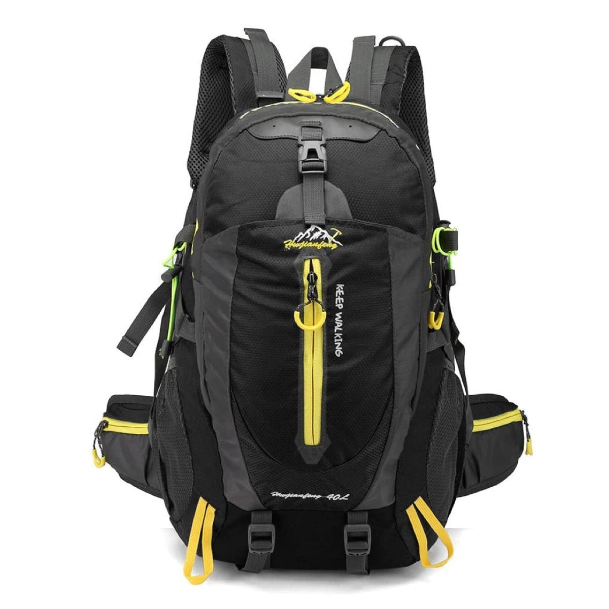 Sac à dos randonnée homme 40L noir et jaune, vue de face