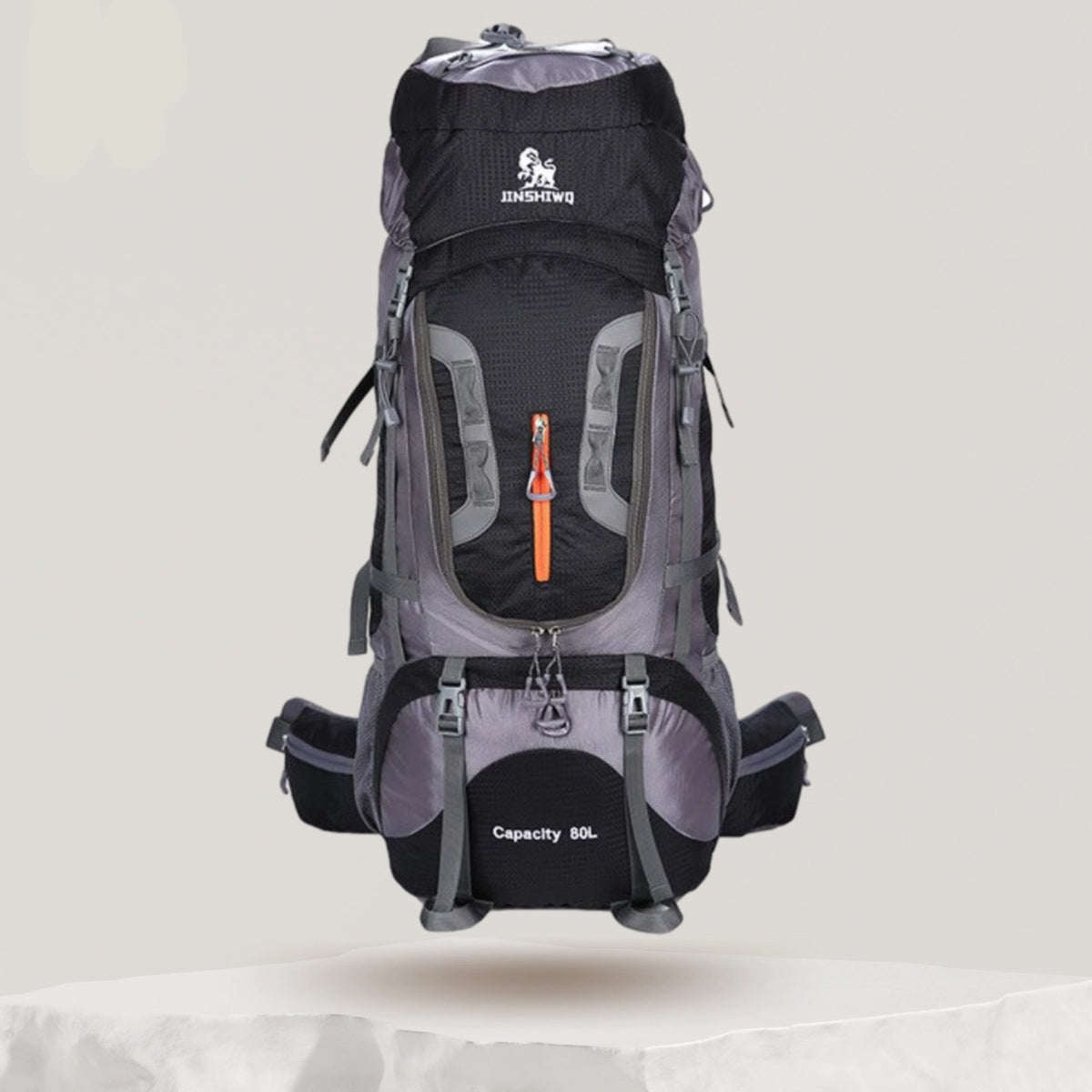 Sac à dos toile randonnée noir 80 L – vue de face