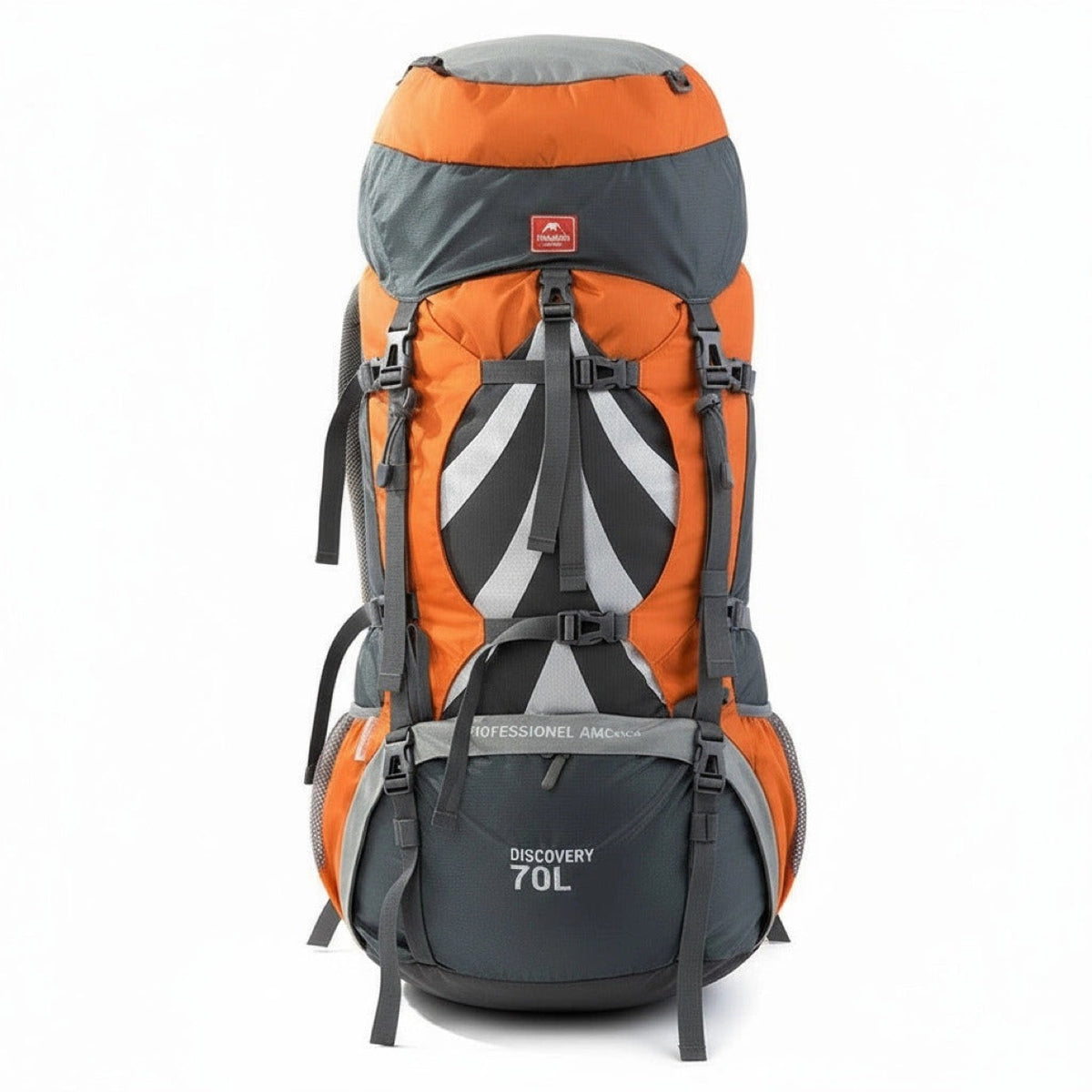 Sac à dos bivouac orange 70 L – vue de face