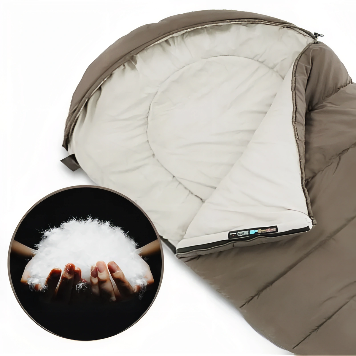 Sac de couchage 4 saisons ouvert, doublure et garnissage