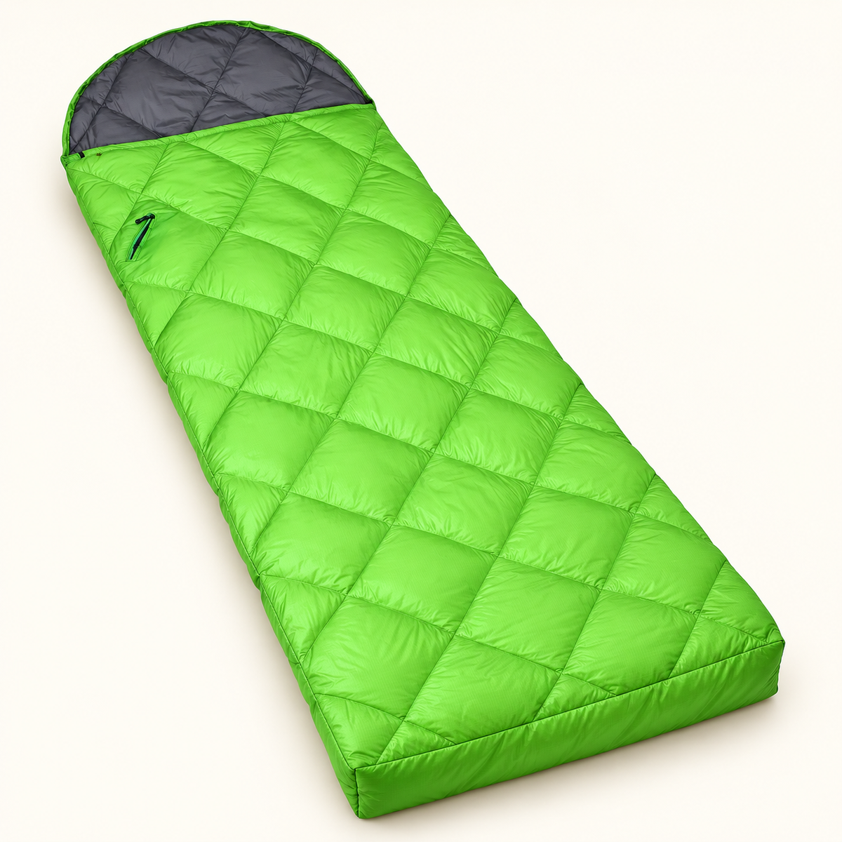 Sac de couchage 8°C vert — profil fermé