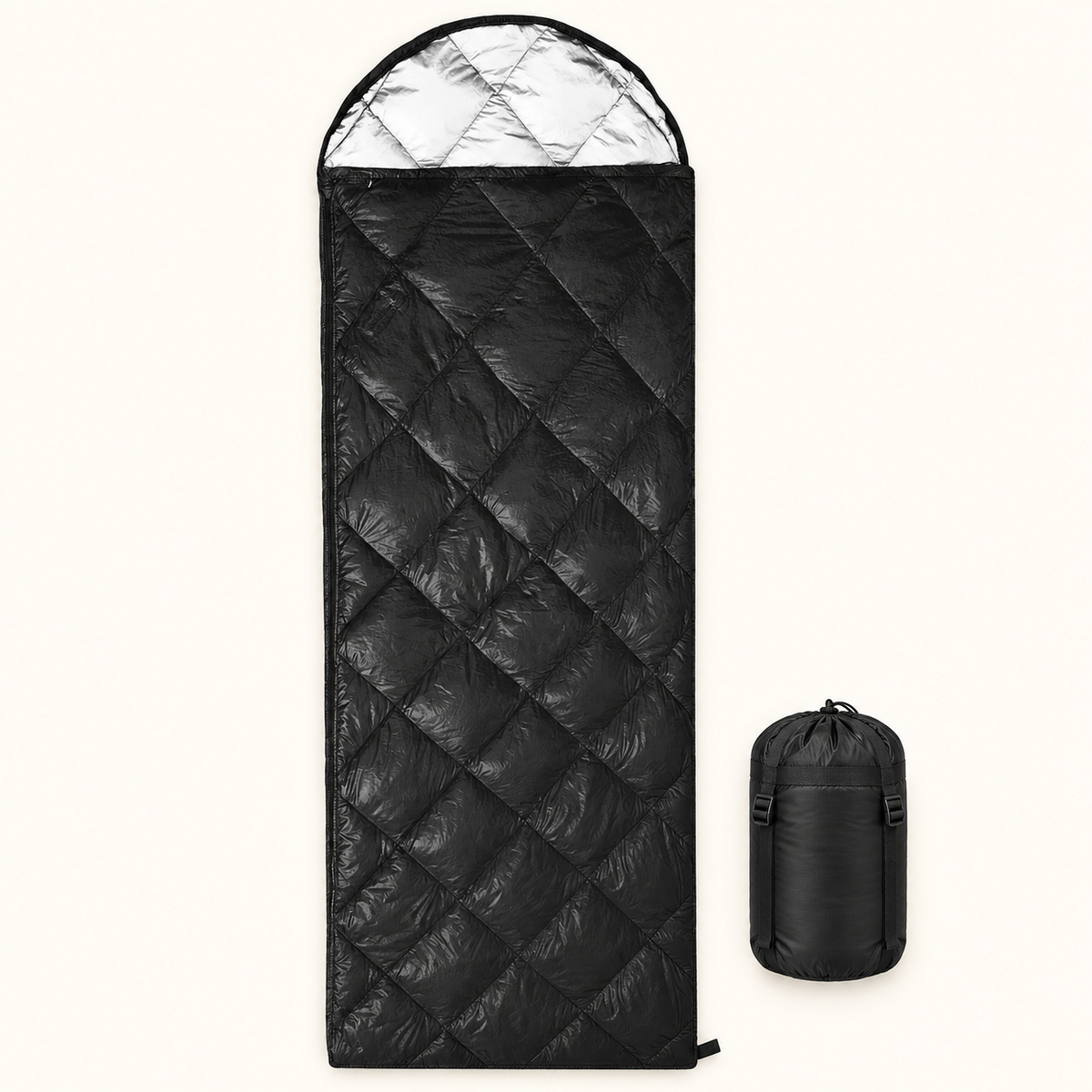 Sac de couchage 8°C noir fermé avec sac de compression