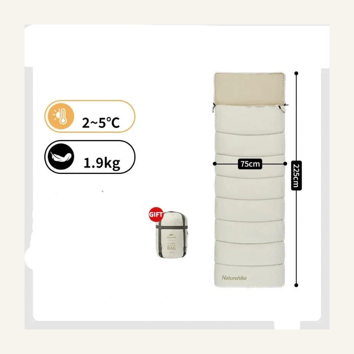 Sac de couchage blanc 1,9 kg avec housse