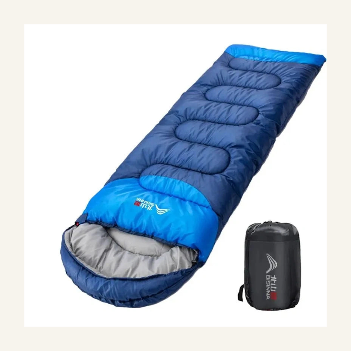 Sac de couchage chaud compact bleu avec housse