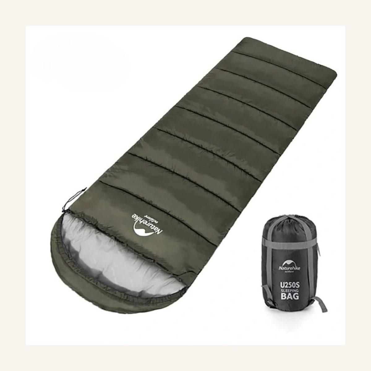 Sac de couchage coton polyester vert avec housse