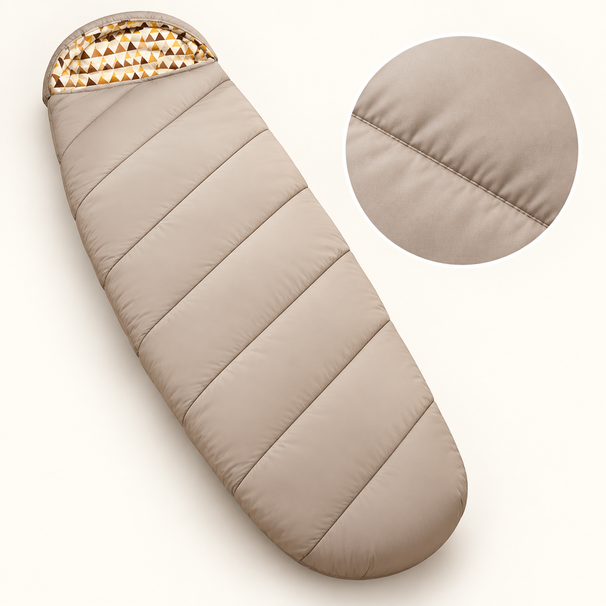 Sac de couchage couverture flanelle beige — détail matière et couture