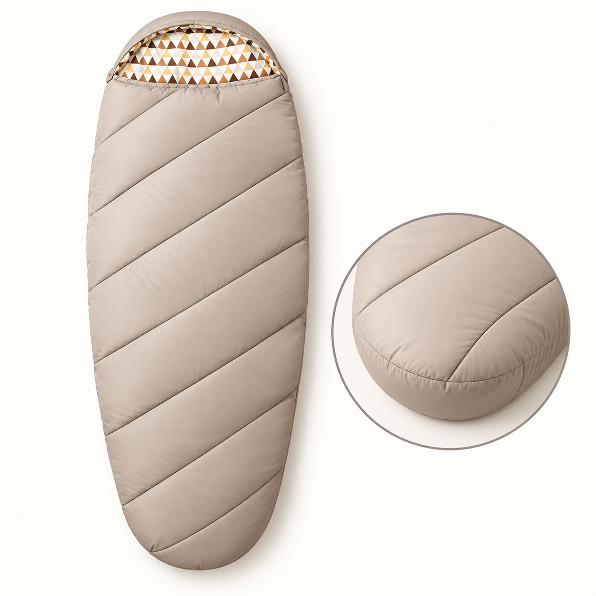 Sac de couchage couverture flanelle beige — détail du footbox arrondi
