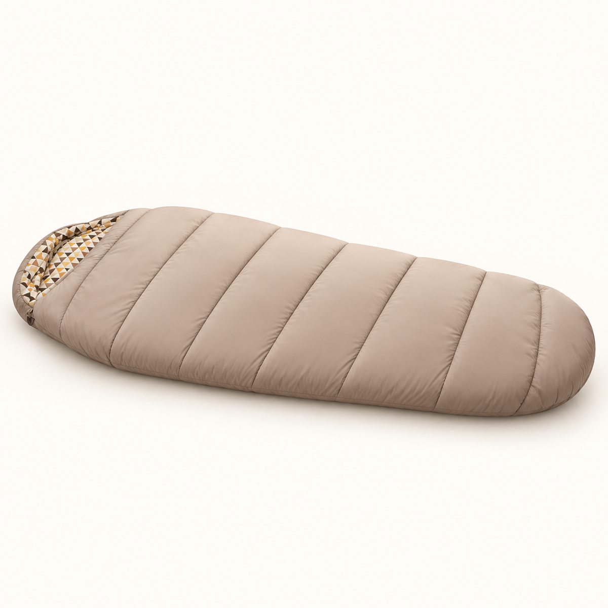 Sac de couchage couverture flanelle beige fermé — profil