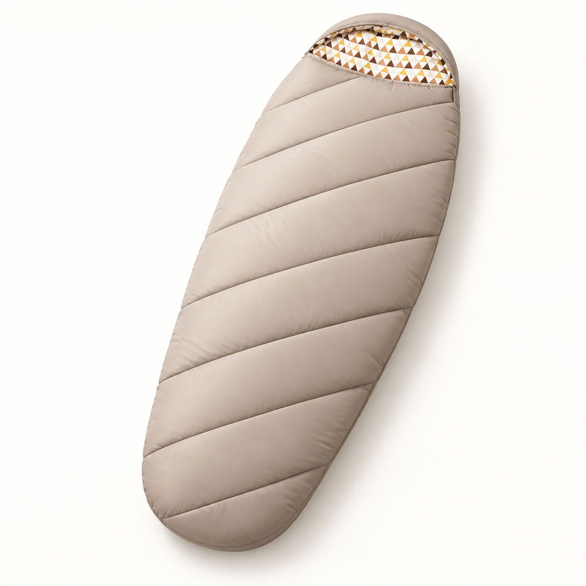 Sac de couchage couverture flanelle beige fermé — vue trois-quarts