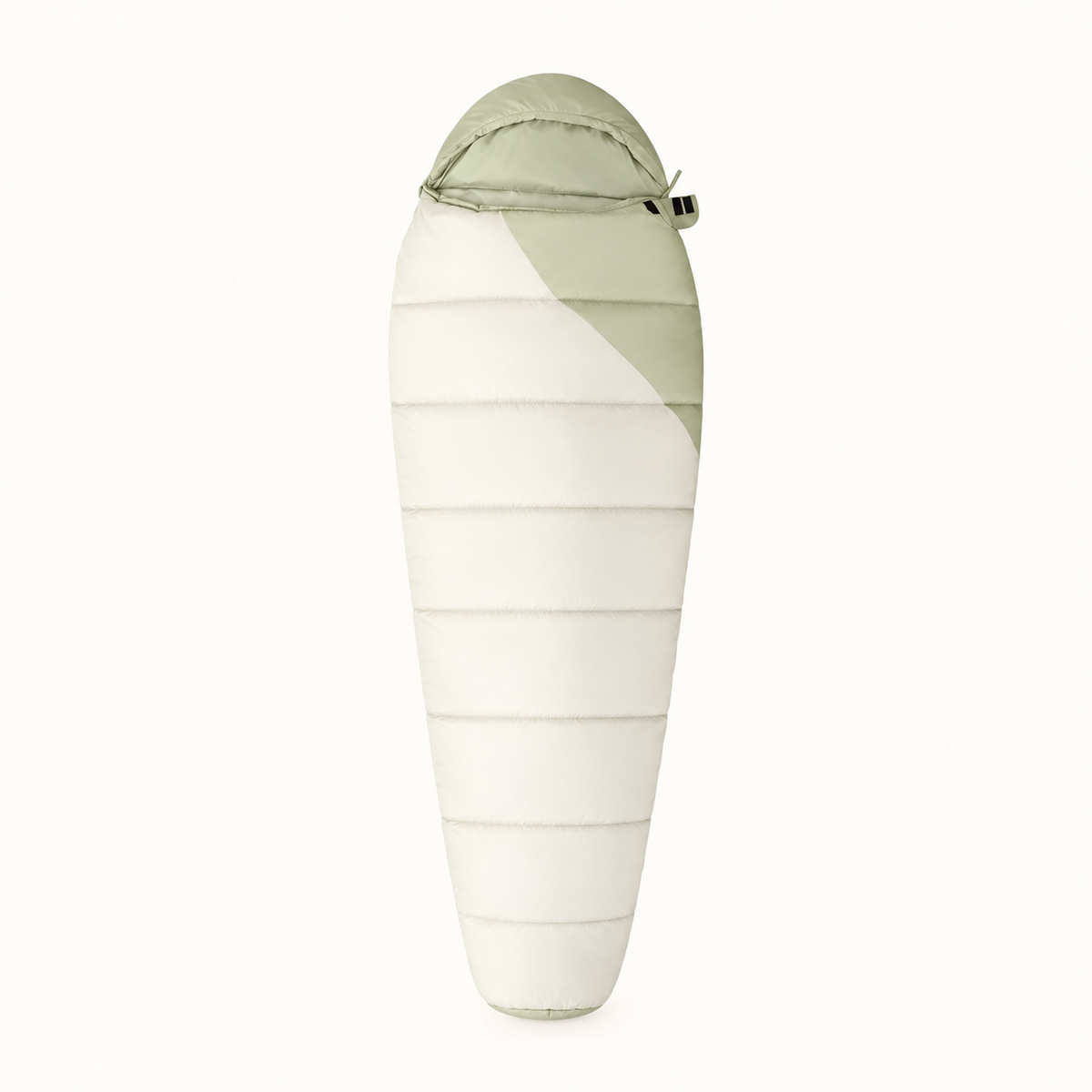 Sac de couchage enfant duvet ivoire et vert sauge — packshot fermé