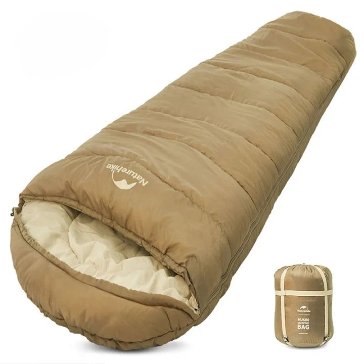 Sac de couchage été coton beige — vue entière avec housse