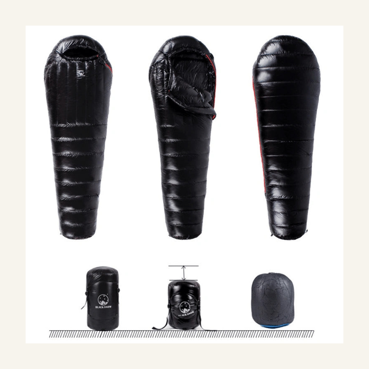 Sac de couchage imperméable noir en vues produit