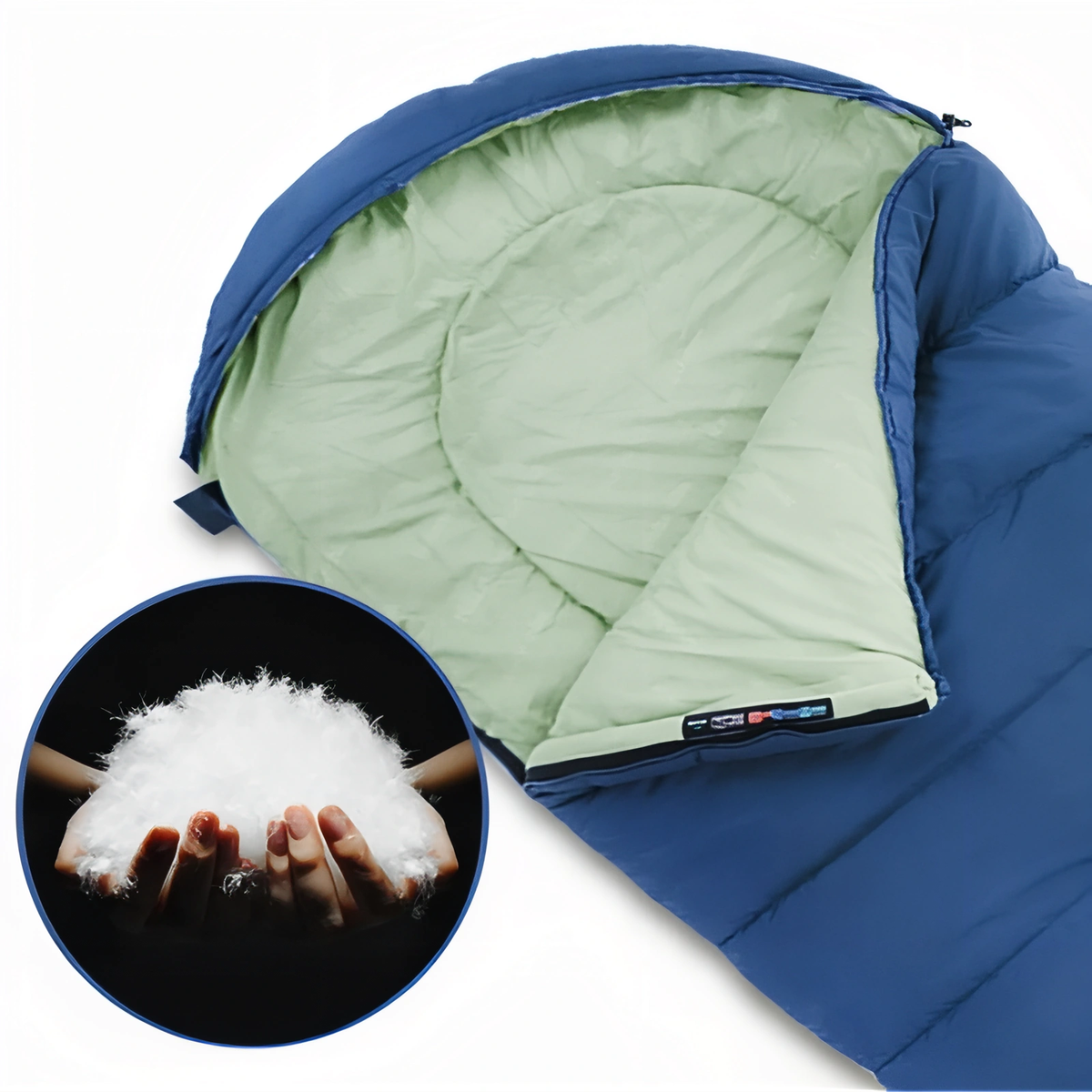 Sac de couchage -12°C bleu ouvert, doublure et garnissage