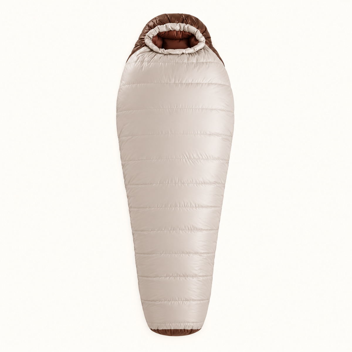 Sac de couchage nylon ivoire et brun — packshot fermé