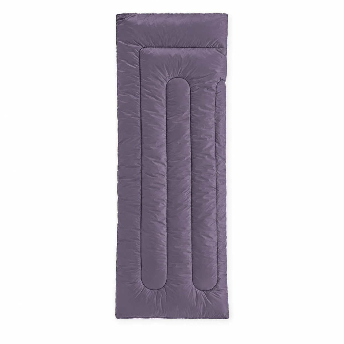 Sac de couchage violet rectangulaire fermé — vue entière de dessus