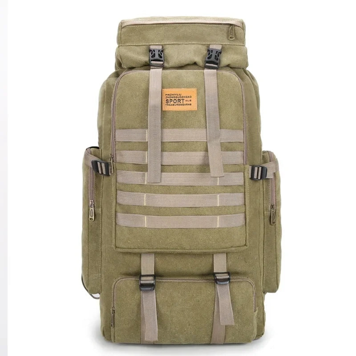 Sac de randonnée vintage 80 L beige – vue de face