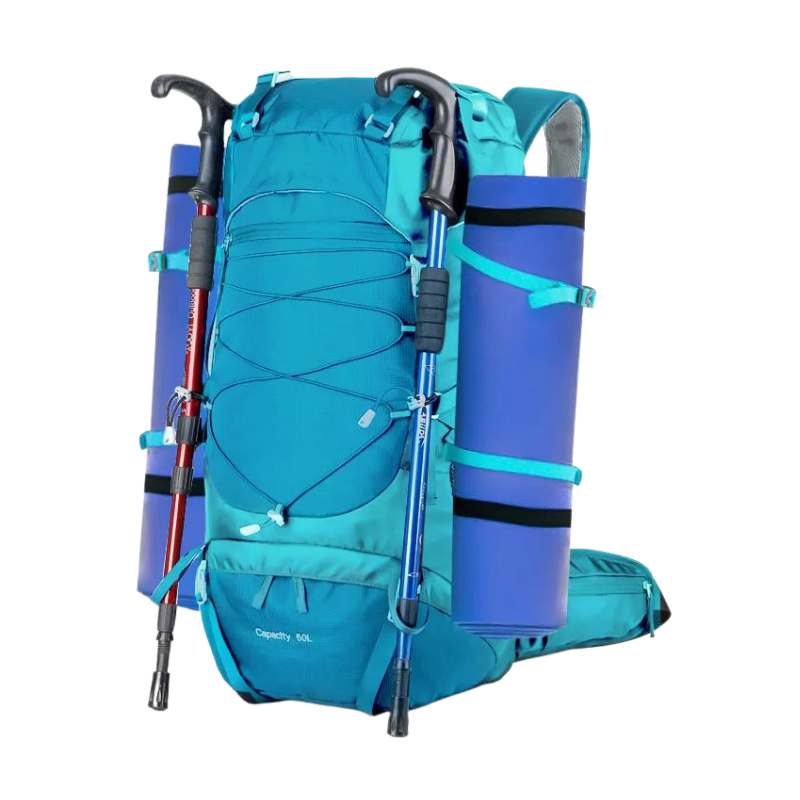Sac à dos randonnée homme 50l bleu avec porte bâtons