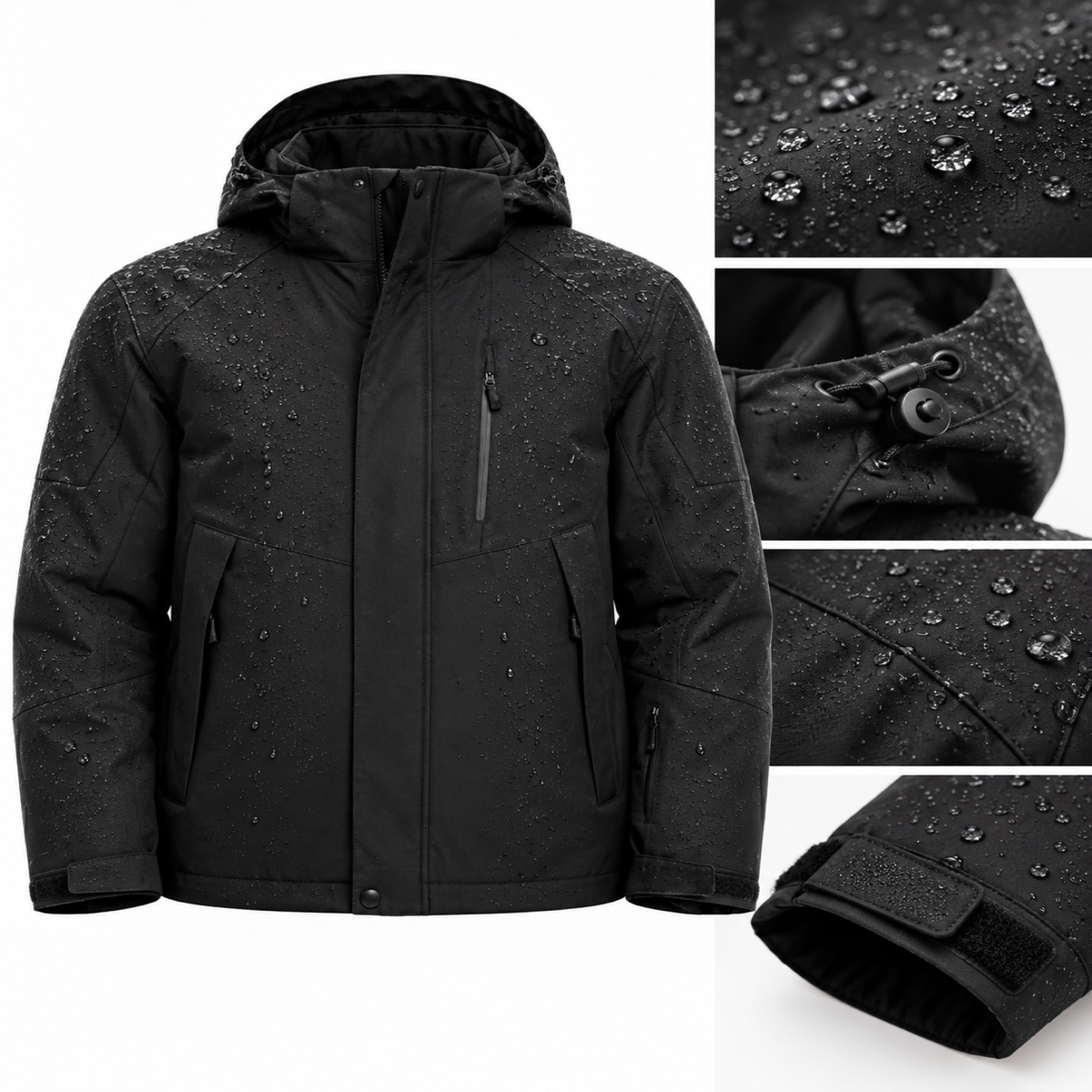 Tissu déperlant et détails imperméables de la veste anorak homme noire
